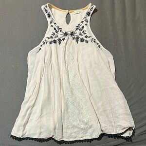 Embroidered White Sleeveless Top
